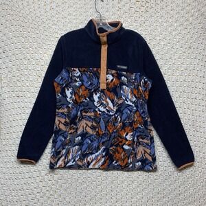 Columbia Womens Fleece Sweatshirt Sz M Pullover Quarter‎ Snap Outdoor Navy Blue